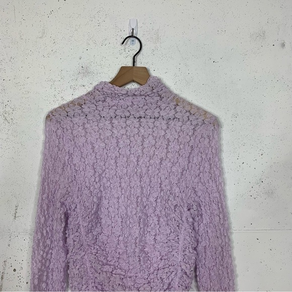 Free People Day & Night Lace Purple Lavender Crochet BodySuit Long Sleeve Top - Picture 5 of 12